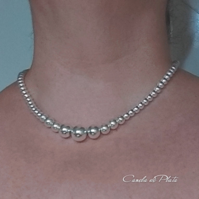 Collar de bolas de plata 925. Collar de abalorios de plata esterlina. Collar de bolas de plata graduadas de 10 a 4 mm.
